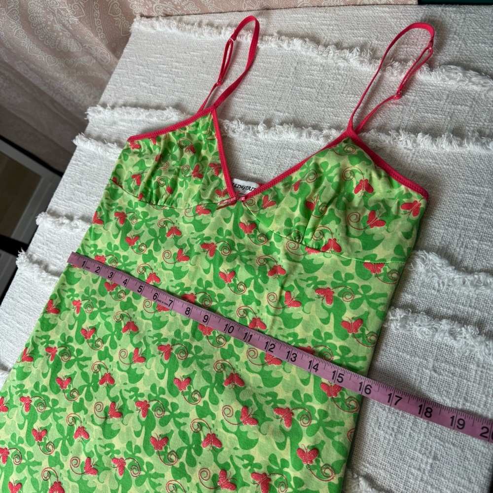 Y2K Popsi Lingerie Cami Green Pink Cami Nightgown Slip Butterflies Size Large - Picture 6 of 10